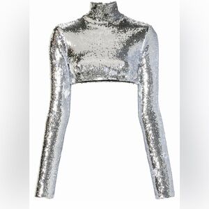 LaQuan Smith Silver Sequinned Crop Top